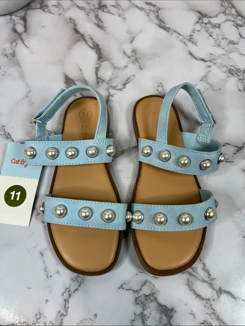 Cat & Jack Light Blue Pearl-Stud Sandals Various Sizes